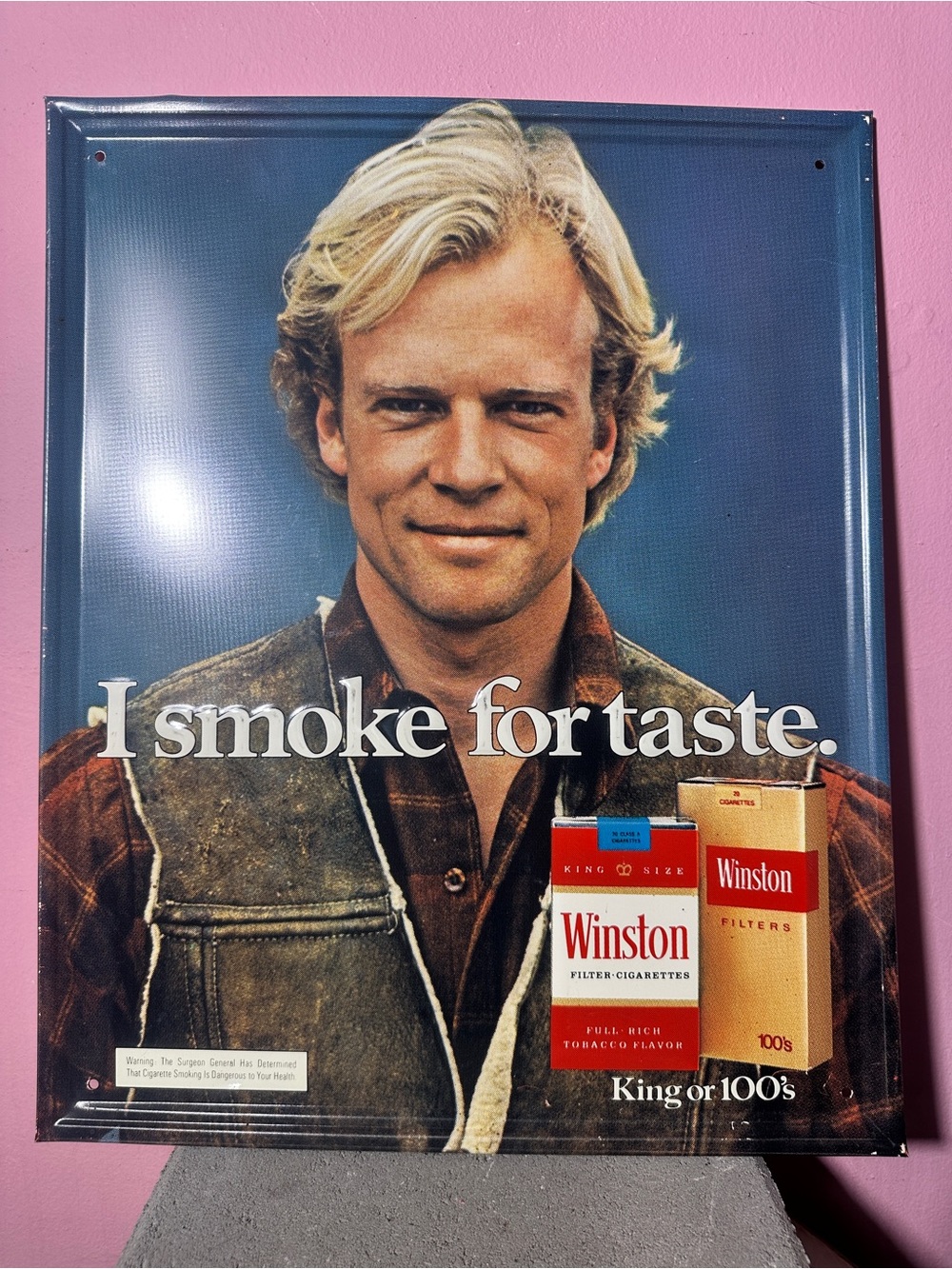 Vintage 1977 Winston Cigarettes "I smoke for taste" Tin Sign